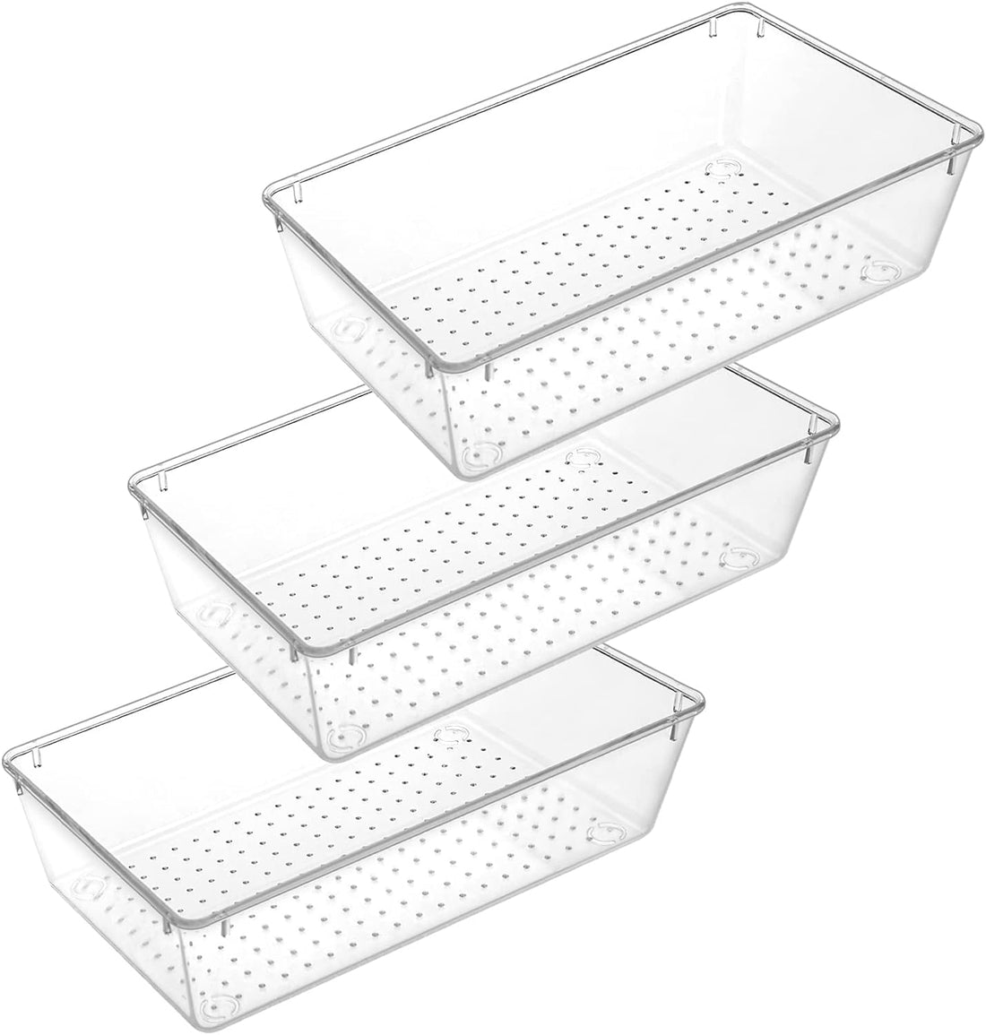3 Pack Drawer, Drawer Dividers, Plastic Drawer, 6" X 9" Plastic Bins, Acrylic s with Desk Tray for Makeup, Jewelries, Utensil