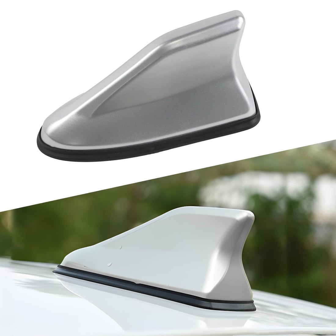 Shark Fin Antenna Cover for Car, Waterproof Car Roof Antenna Cover Decoration, Automotive Top Roof Aerial AM/FM Radio Signal Base, Universal Vehicle Exterior Accessories (Silver)