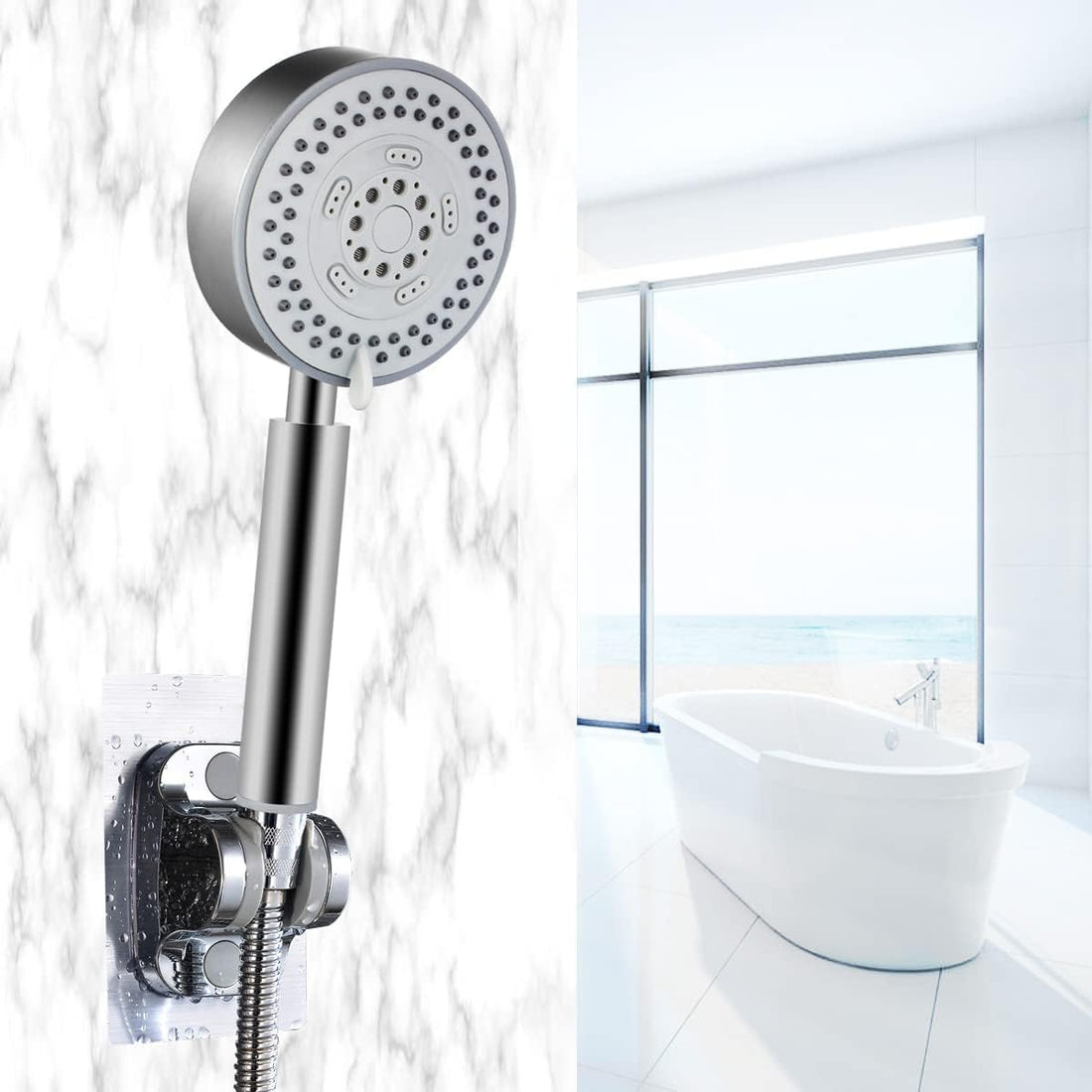 Bathroom Shower Head Shapes and Colors as per Picture (Water Saving Shower Head with Stainless Steel Body with 4 Jet Modes Fits Shower Hose and Bracket)