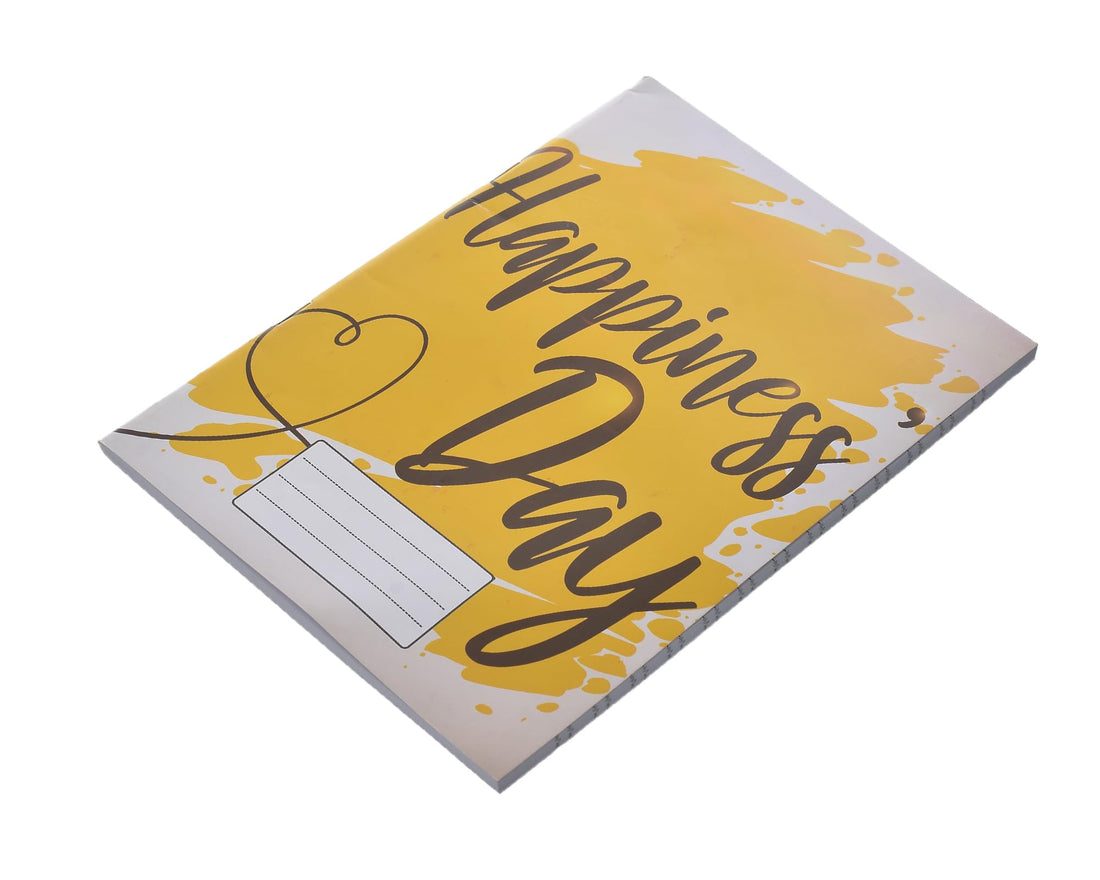 School Notebook Stapled English 60 Sheets Happiness Design Coated Cover