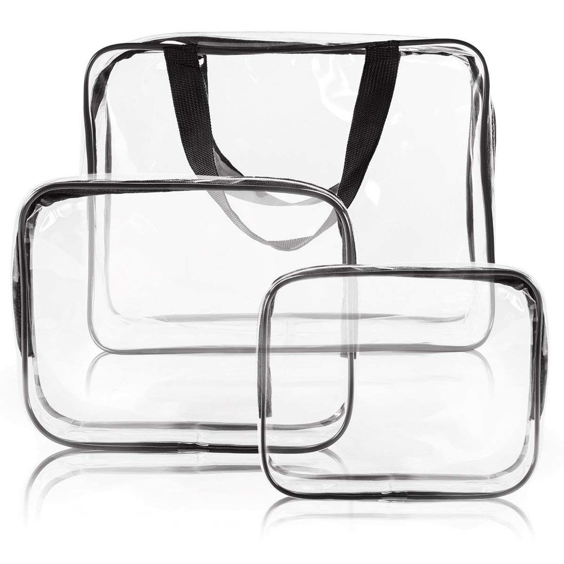 NB 3Pcs Clear Cosmetic Bag Toiletry Bags for Traveling with Zipper ,Make-up Pouch Handle Straps for Women Men,Waterproof Clear Plastic Bags,Transparent Packing Organizer Storage Bags,Black