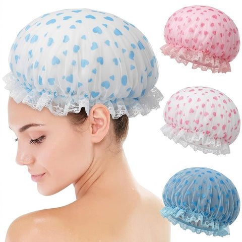 1 PC Shower Caps for Women, Elastic and Reusable Bath Caps, Double Waterproof Layers Shower Cap, Bathing Shower Caps, Environmental Protection Hair Bath Hat - -RANDOM COLOR