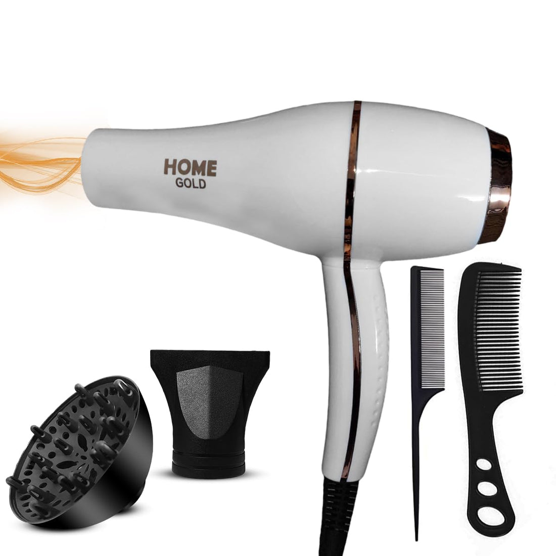 HOME GOLD Hair Dryer 3000W - Superior Drying Performance with Multiple Settings, Ionic Care, and Overheat Protection (HG-688 (White))