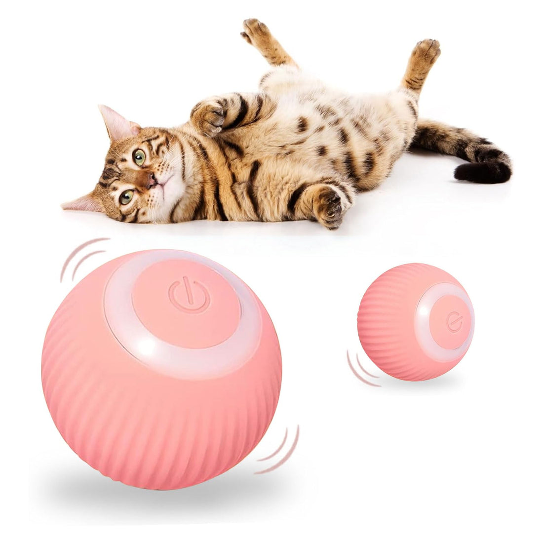 Interactive Cat Toy Ball Electric Cat Ball with LED Light Automatic 360° Rollball Smart Interactive Cat Ball USB Rechargeable Automatic Bouncing Ball for Indoor Kittens (Pink)