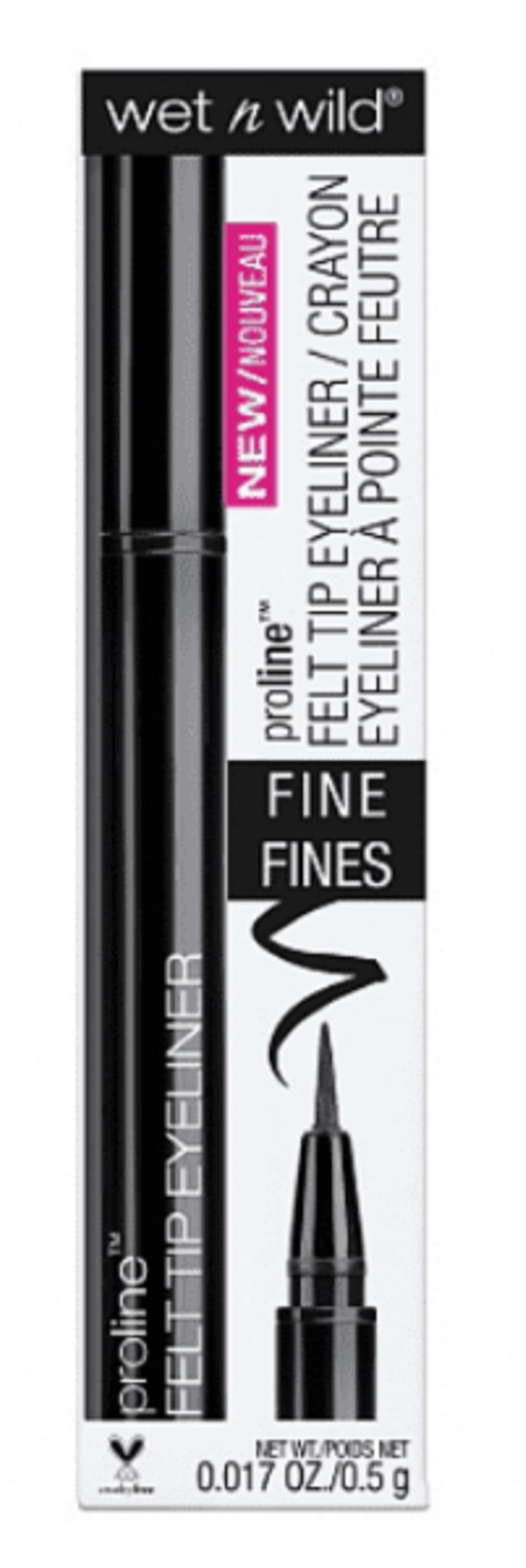 W &W Proline Felt Tip Eyeliner, Fine Fines, Black (E8752), 0.017 oz