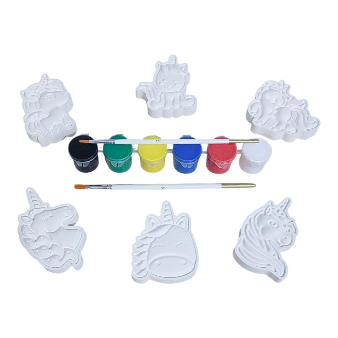 Gypsum Painting Kit |(14-Piece) Includes 6-Unicorn Figurines, 6-Acrylic Paints, 2-Brushes | Joyful Screen-Free DIY Craft Activity for Creative Kids.