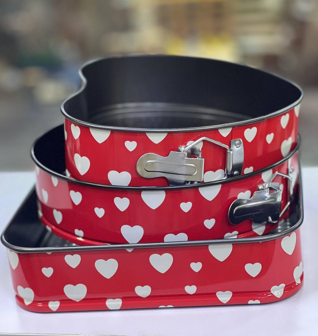 Klips Cake Pan Set, 3 Pieces, Round & Square & Heart Shapes, Saj, Sizes 24, 26 & 28 cm, For Making Cheesecakes & Tarts