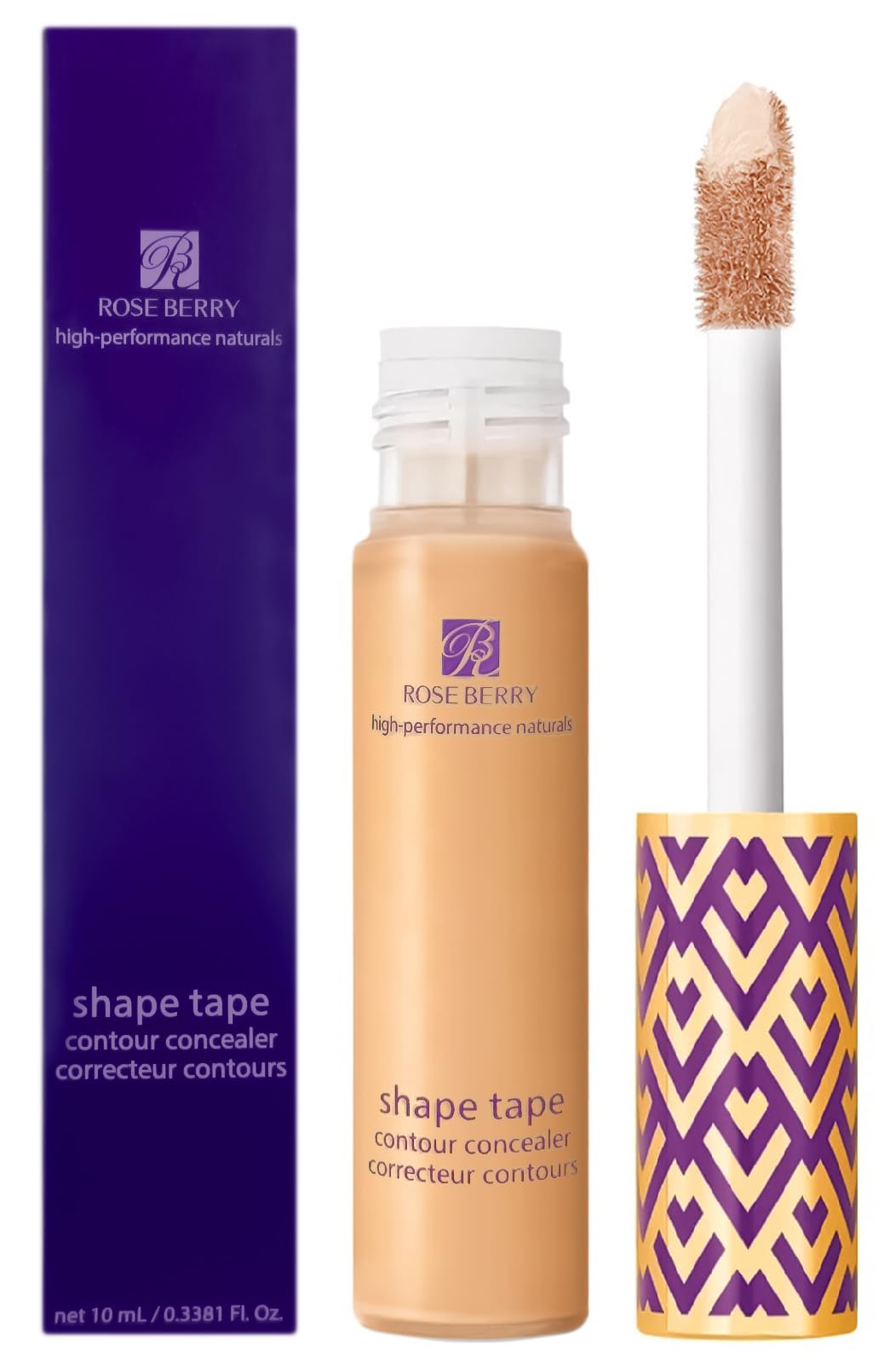 Rose Berry - Contour Concealer, Shape Tape Correcteur Contours With Soft Applicator, Cruelty Free Vegan Face Concealer For Under Eye Makeup, Spot Concealing, 10 ML, Model RB-CL0465 (201)