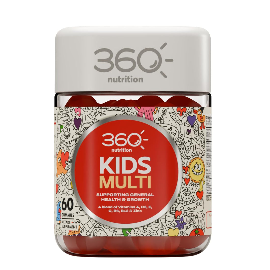 360 Nutrition Kids Multivitamin Gummies – Daily Vitamins for Children with Vitamins A, C, D, E & B Vitamins – Immune, Growth & Development Support – Strawberry Flavor – 60 Gummies
