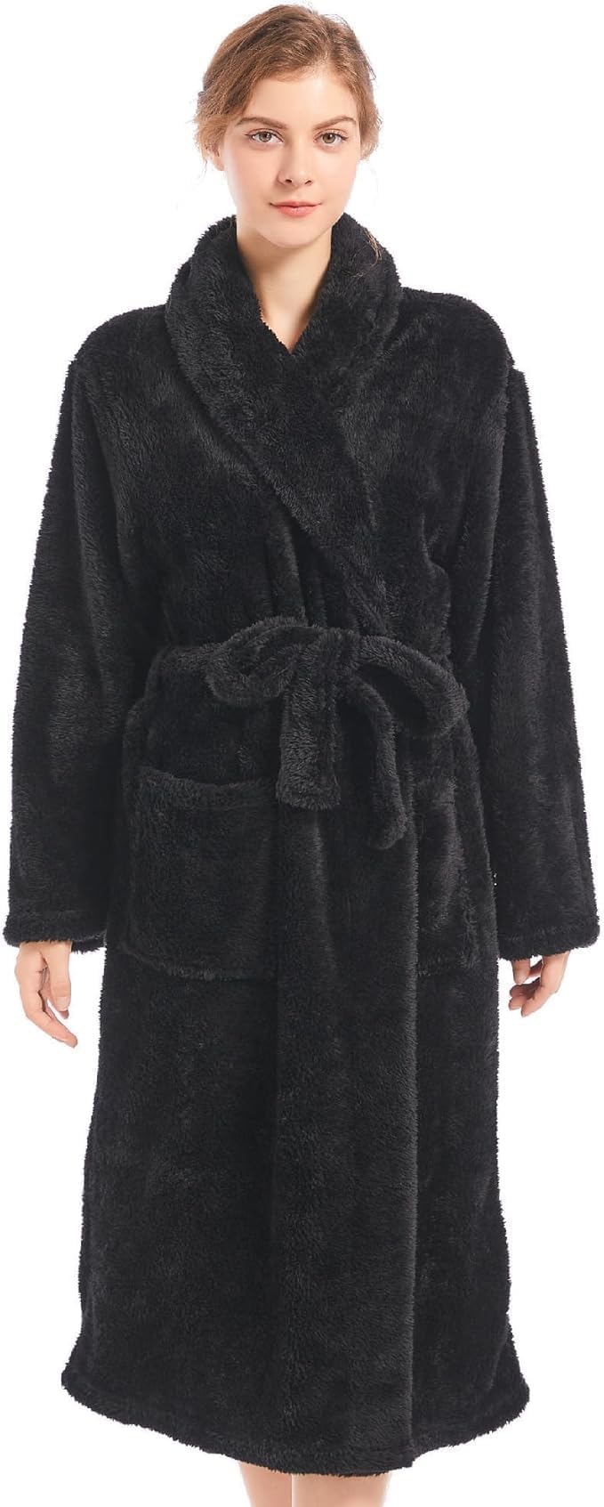 Hooded Fur Bathrobe for Women and Men, Soft Fur with Pockets