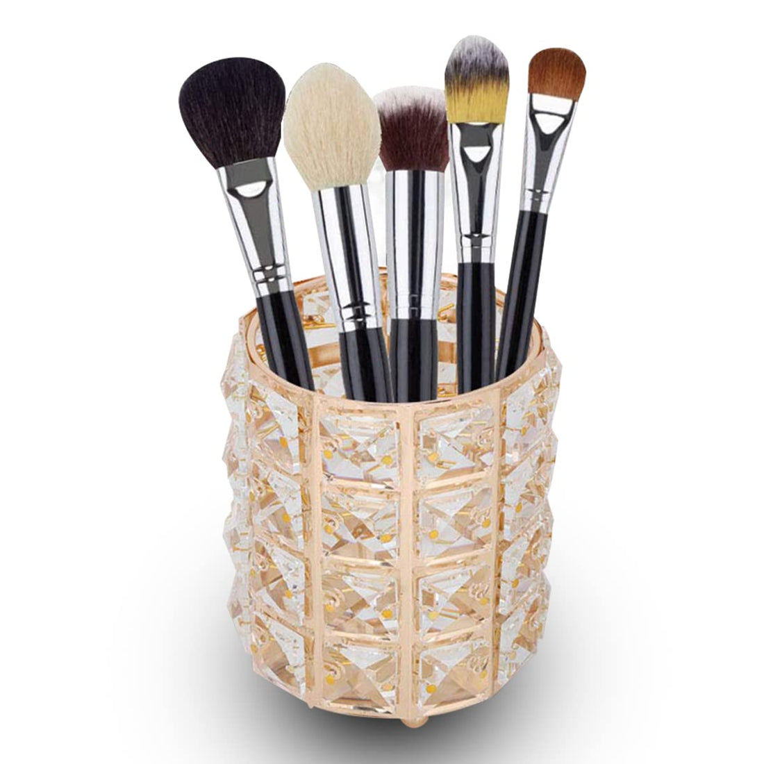 hanso Crystal Makeup Brush Holder Cosmetic Tools Organizer Storage Container Handcrafted Pen Pencil Holder Pot Cup Candle Holder for Gift Bedroom Office (Gold)