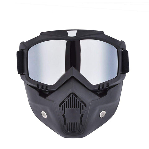 Madbike motorcycle face mask with detachable Goggles And Mouth Filter for Vintage Helmets - silver glass