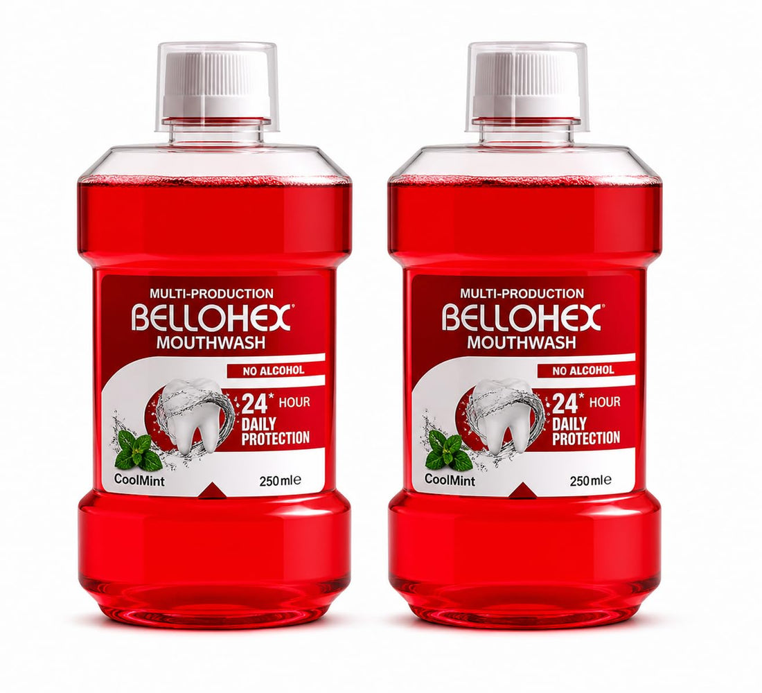 Bellohex Strawberry Mouthwash (Pack of 2 x 250ml) – Alcohol-Free, 500ml Total – 24H Protection & Anti-Bacterial Oral Care with Natural Extracts for Fresh Breath & Gum Health