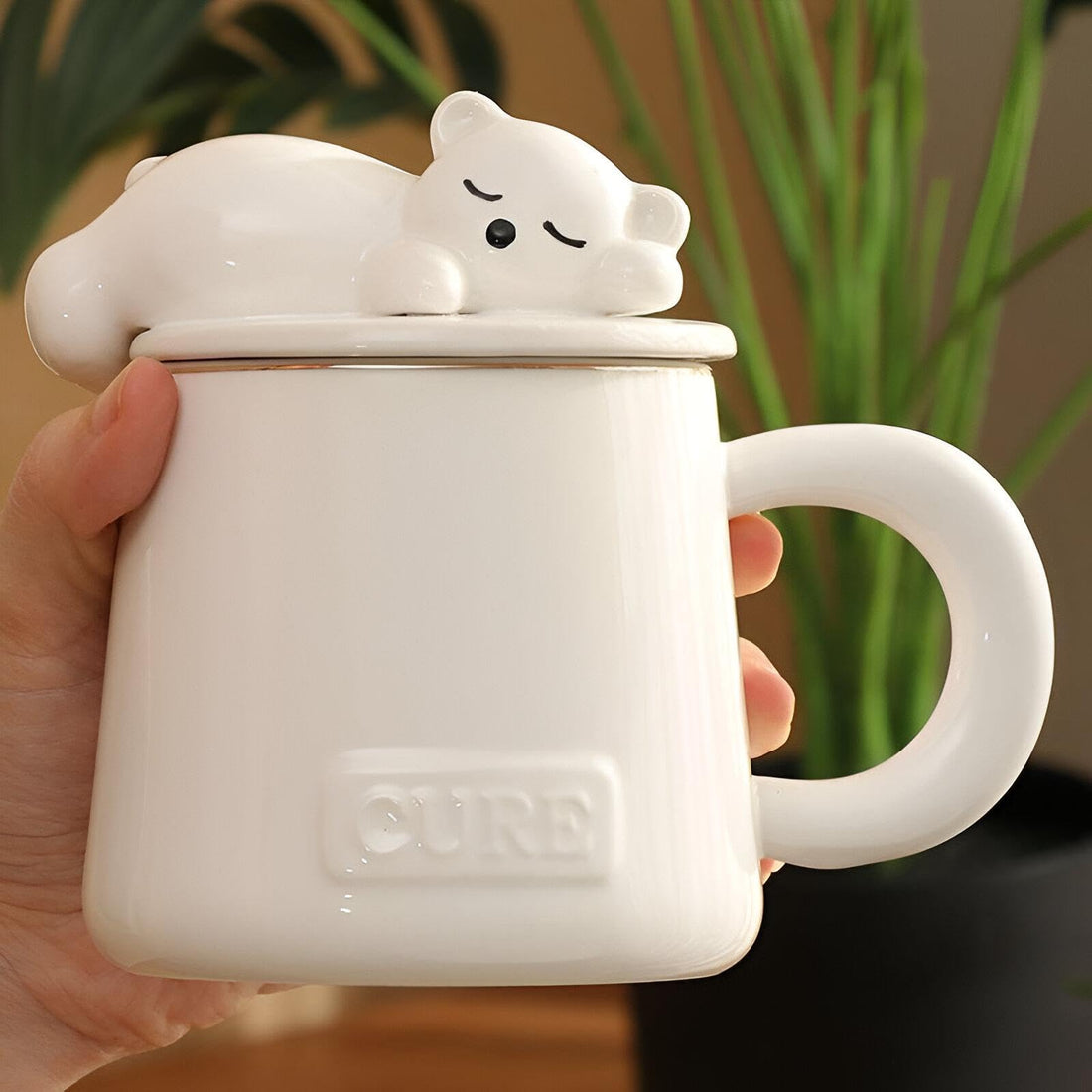 Bear Mug - Cute and stylish porcelain mug with a bear design, perfect for couples, ideal for coffee, milk, and all beverages, versatile for both hot and cold drinks, great for home or office. (White)