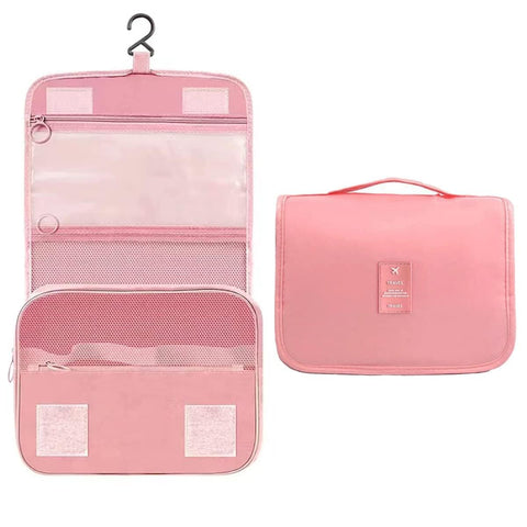 Khazna Travel Hanging Wash Bag - Large Capacity Waterproof Storage Bag with Hook. Portable and Pink, Perfect for Cosmetics and Toiletries.