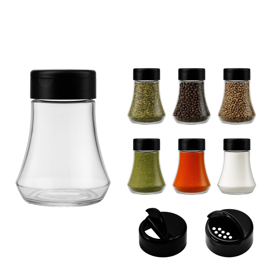 artistic 6 Pieces Clear White Plastic Spice Jar with Black Lid - High Quality and Healthy Plastic for Refill and Storage (Choose the Right Shape) by artistic (Model 2)