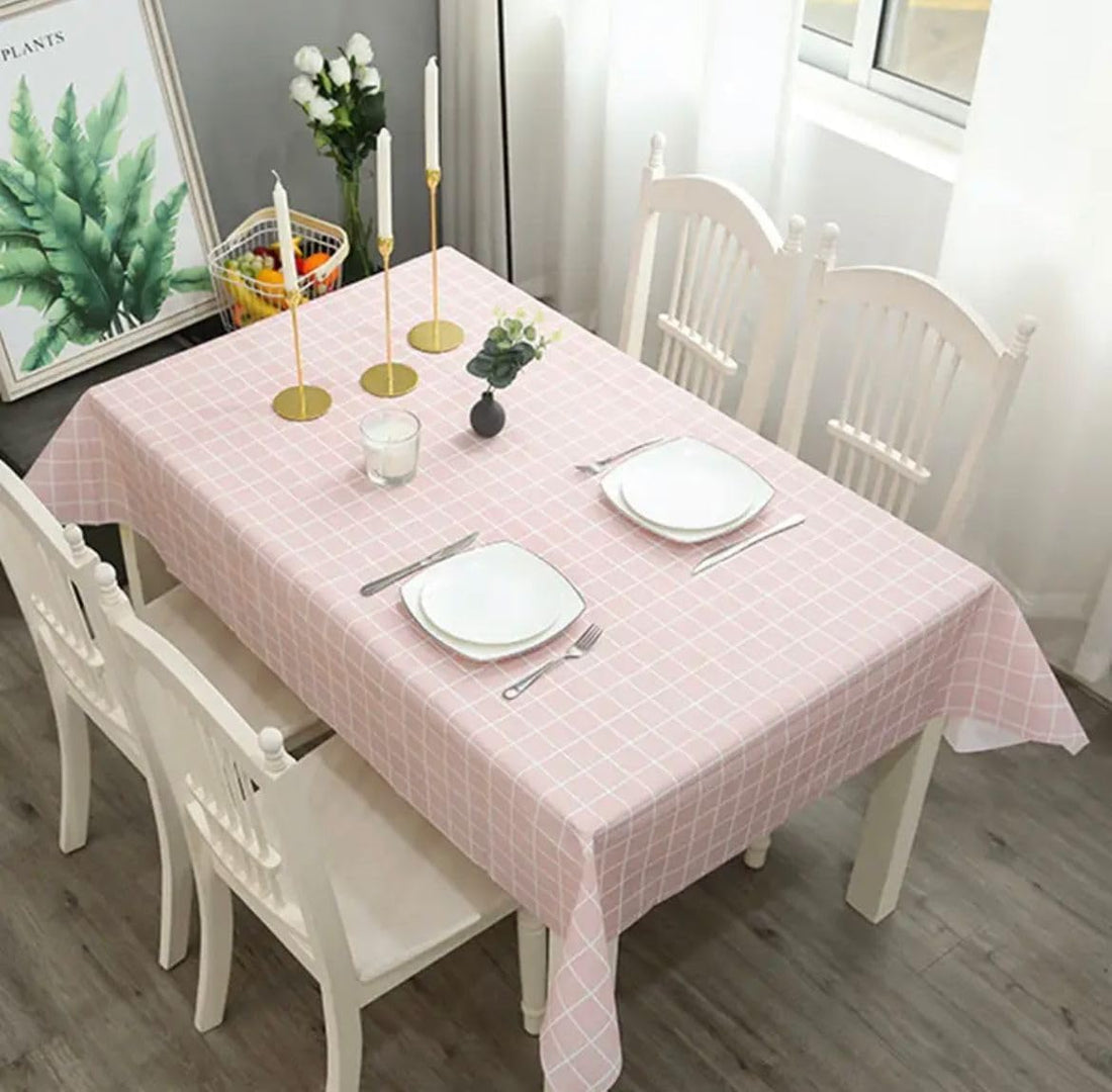 Oil-proof and Waterproof Rectangle Tablecloth Easy to Clean - Reusable PVC Material (183 x 137cm, Pink)