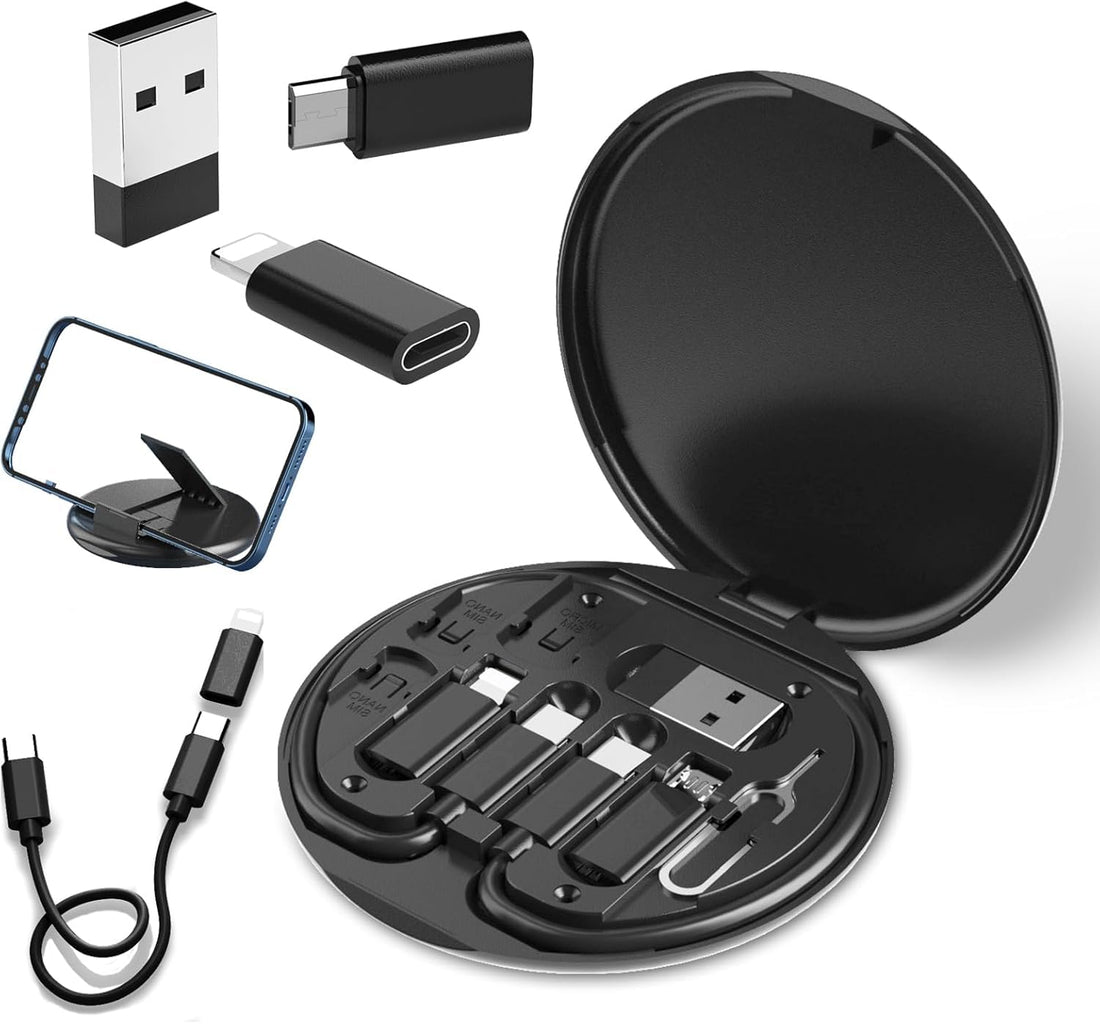 SHARK WAVE Multi USB Adapter Set, C to Lighting Converter Kit, Charging Cable Set A & Type C to Micro/Lighting for Data Transfer, Card Storage, Tray Eject Pin, Phone Holder - Black