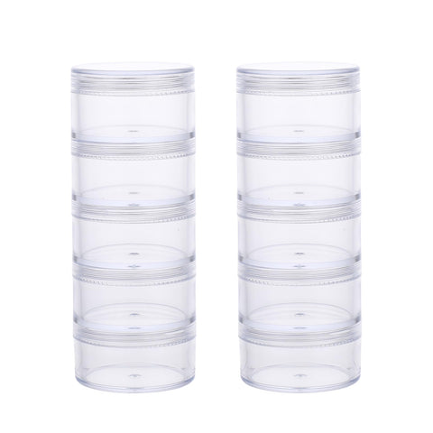 2 Sets Stackable Bead Storage Box Round Bead Storage Containers Clear 5 Layer Plastic Art Craft Accessory Organizer Box for Diamond Drills Seed Beads Buttons Nail Art Glitters