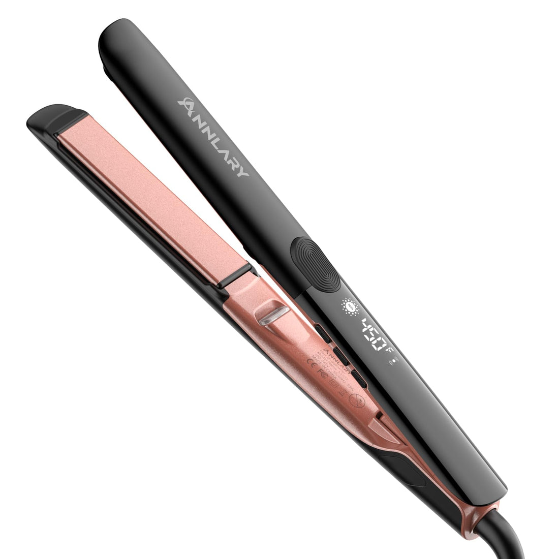 Annlary Hair Straightener, 1 Inch Flat Iron Hair Straightener and Curler 2 in 1, Professional Ionic Titanium Dual Voltage Flat Iron with Anti-Iron Silicone for Less Frizz, Shinier & Smoother Hair