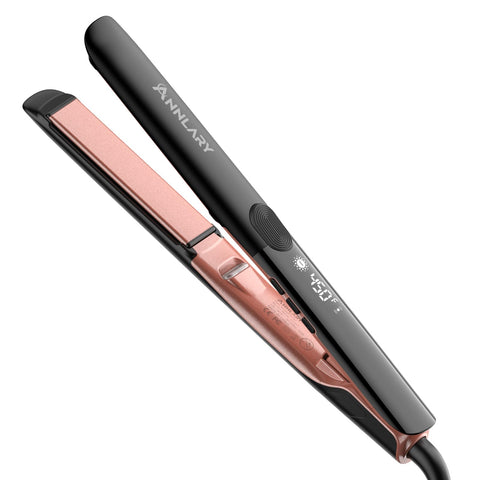 Annlary Hair Straightener, 1 Inch Flat Iron Hair Straightener and Curler 2 in 1, Professional Ionic Titanium Dual Voltage Flat Iron with Anti-Iron Silicone for Less Frizz, Shinier & Smoother Hair