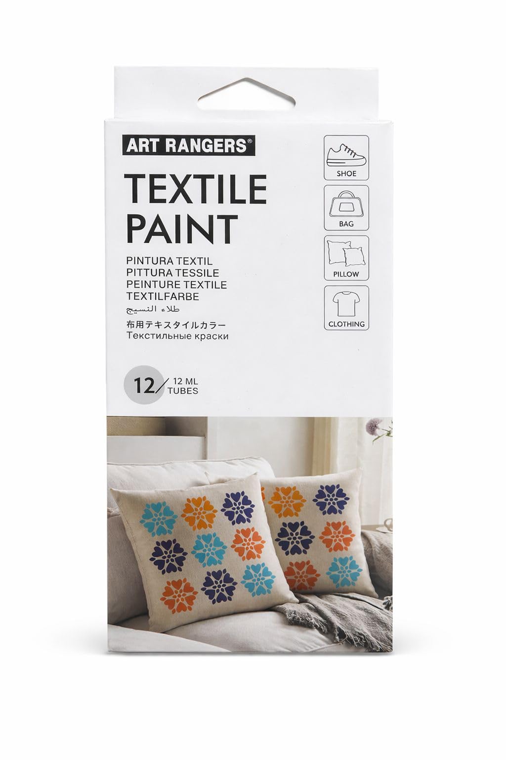 ART RANGERS Canvas Colors for Fabric Painting, 12 Tubes, 12 ml Each Tube, Variety of Colors
