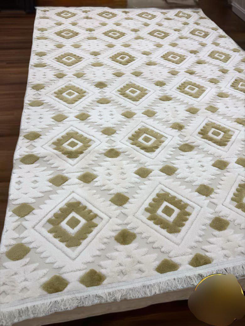 Generic Decorative Jacquard Carpet, White and Burgundy, Modern Geometric Pattern, 2 x 3 Meters, Lightweight, Easy Clean .sr (baige)
