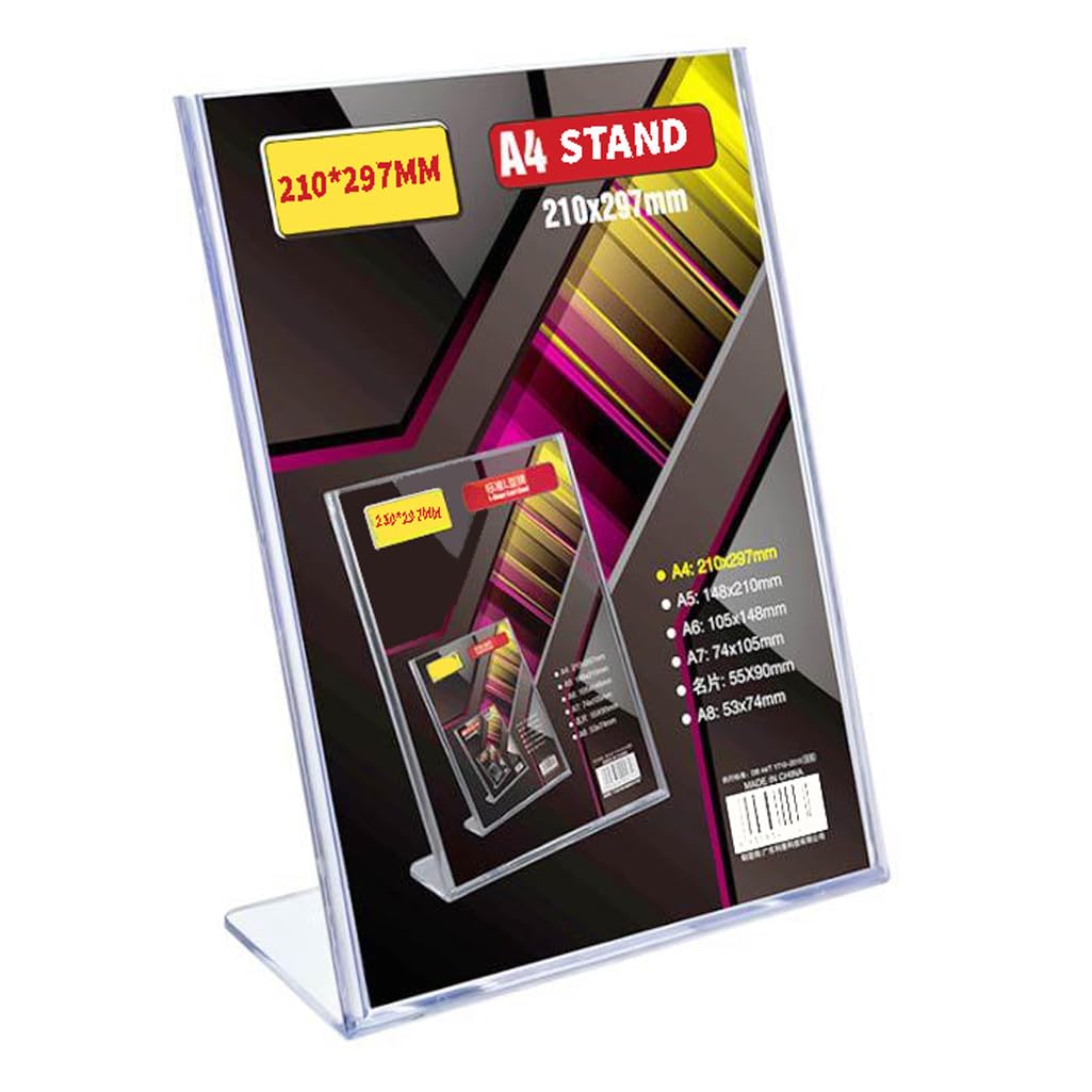 Sign Holder Durable Material for School and Home, Acrylic Stable Stand, Advertising Display Card Holder for Restaurants and Photo Frames (A4 - Vertical)