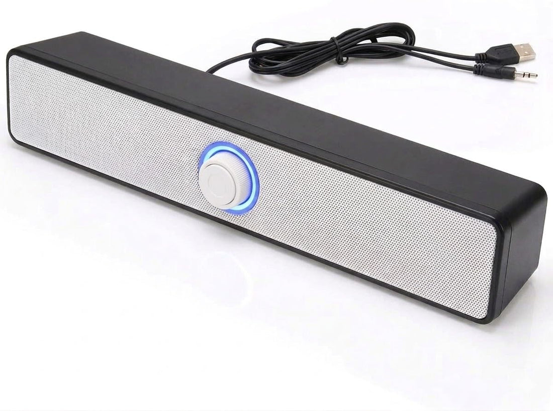 Computer Speaker soundbar - 3W * 2.0 channels - 3.5mm Jack + USB Powered For Laptop, Desktop (White)