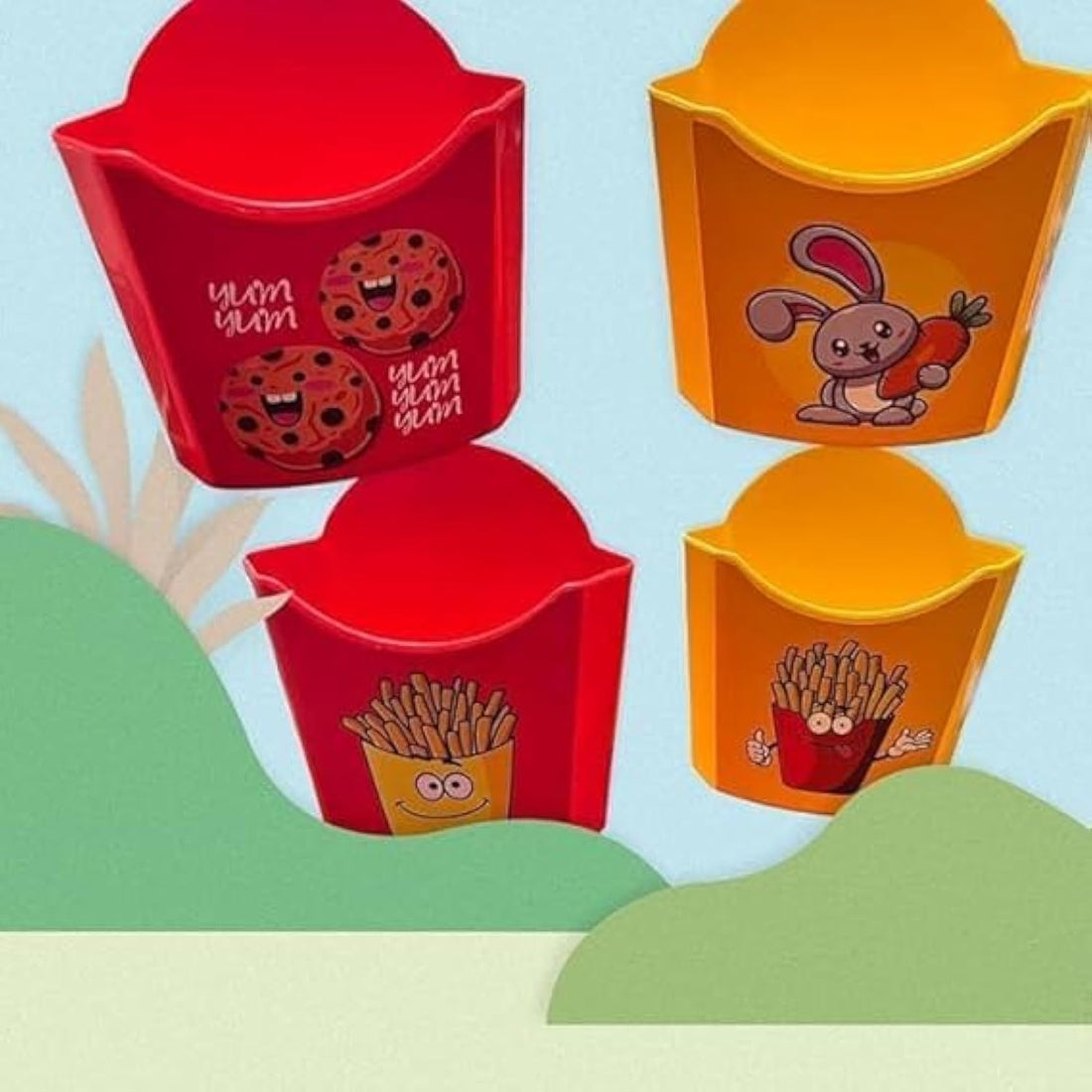 4 Pieces Potato and Snax Plastic Bucket - Yellow