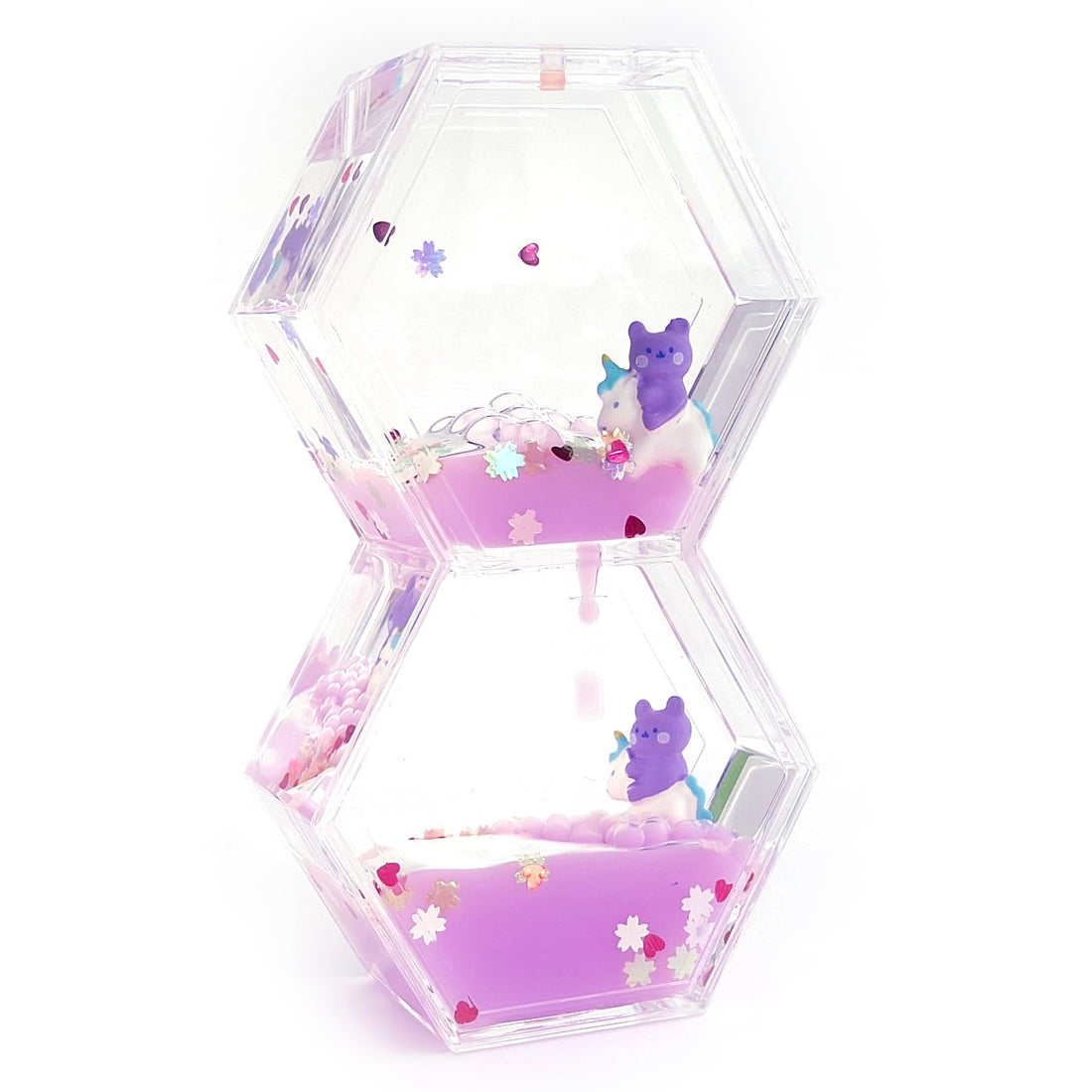 Hourglass Water Clock Timer Attractive Home Office Decor - Relaxing and Calming Toy, Liquid Motion Drop Timer - Best Gift Idea Gift Idea for Adults and Kids Hexagon Shape (Purple)
