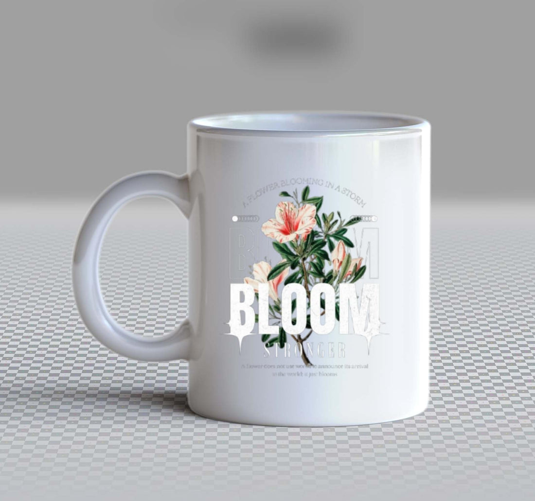 A FLOWER BLOOMING IN A STORM Mug w ith assorted print, white ceramic