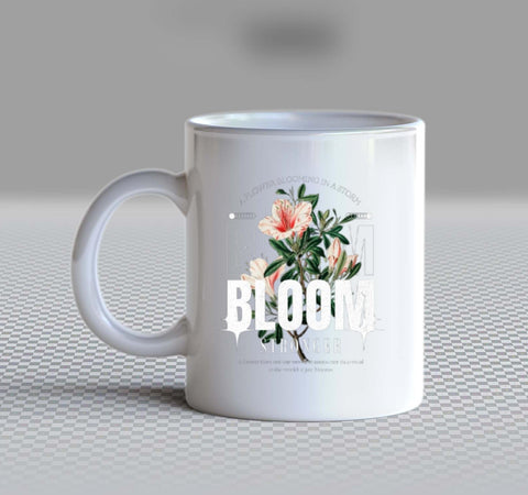 A FLOWER BLOOMING IN A STORM Mug w ith assorted print, white ceramic