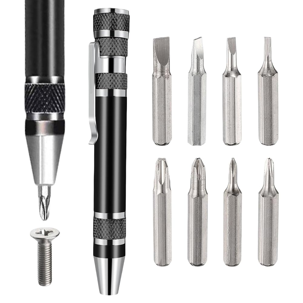 Screwdriver Set, 8 In 1 Multitool Screwdriver Pen, Flat-Head And Phillips Screwdriver Set, Magnetic Micro Screw Driver Tool Set Kit, Screw Driver Set For Repairing Installing Hand Tool (Black) (Black)