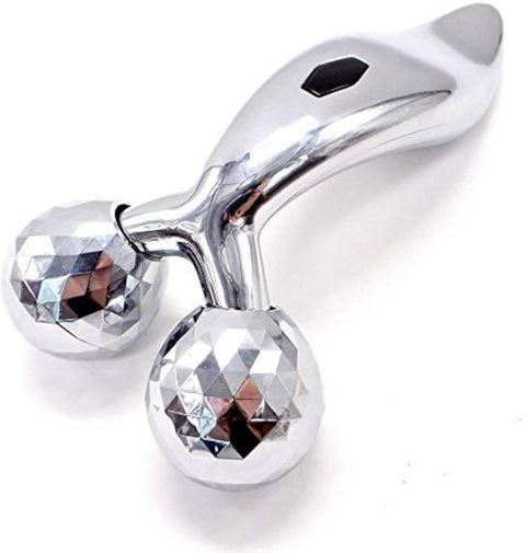 3D Manual Solar Powered Face Body Roller Massager, 3D Roller Face Massager Y-Shape Face Lift Tool Firming Beauty Massage Body Face Massager - Silver -pack of -1
