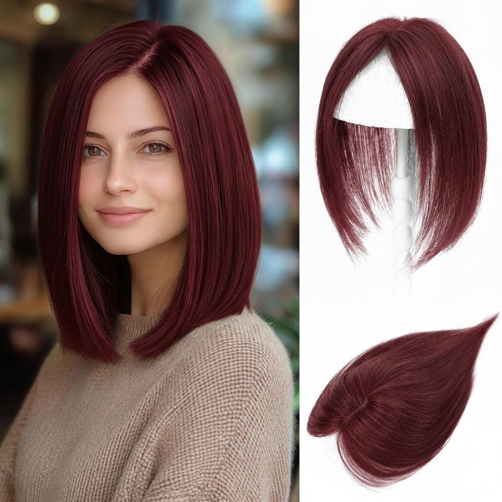 Light Weight WIG Hair Toppers for Thinning Hair Women Synthetic Hair,14.5 inch Long, 2 clips Hair Extension for women-25cm -jw266 (N-99 WINE RE)