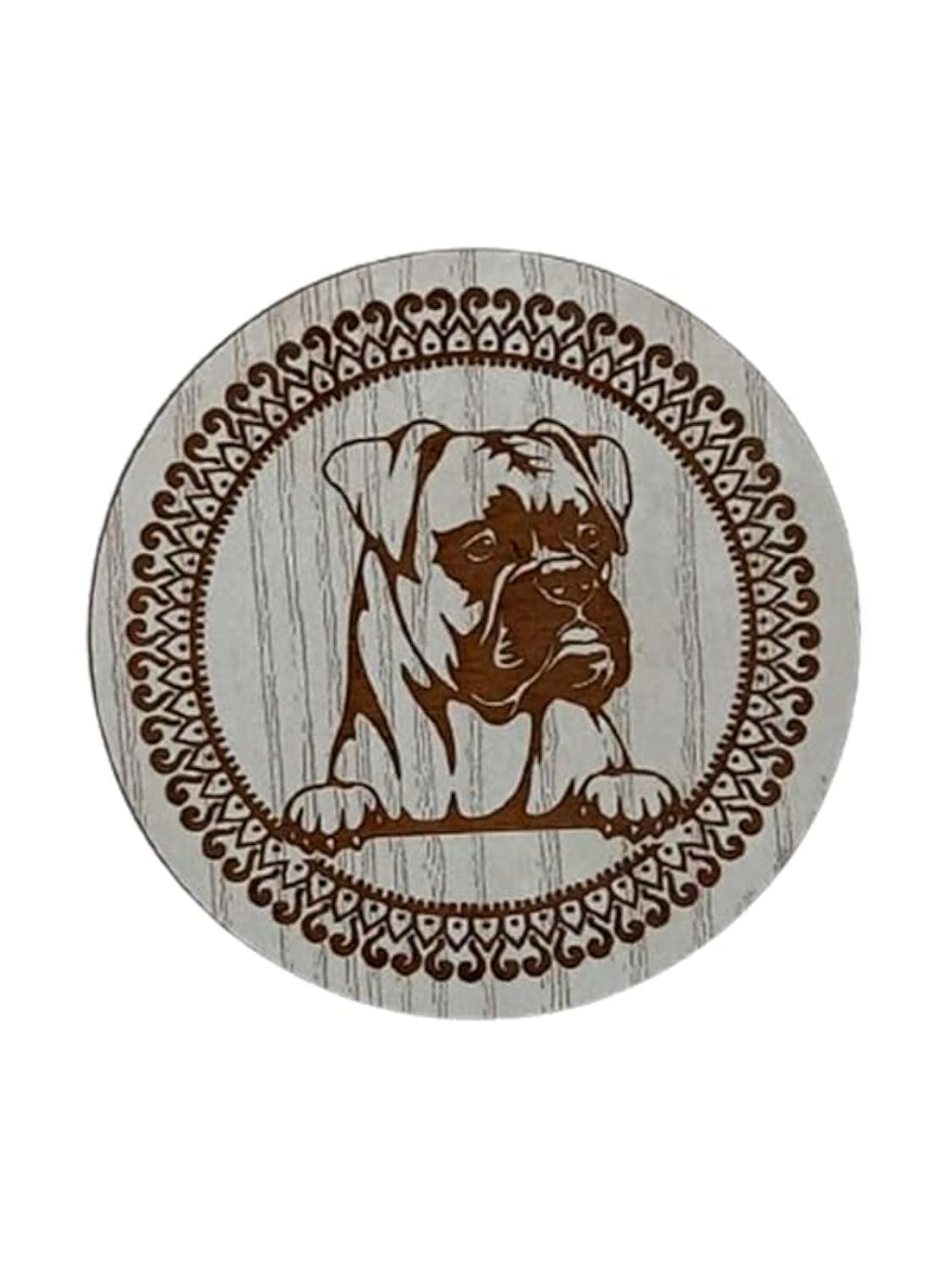 SIGN & DESIGN Round Wood Coaster/Coaster, Engraved Bulldog Face 6 Mil Thickness 9.5 x 9.5 x 0.6 cm - Beige