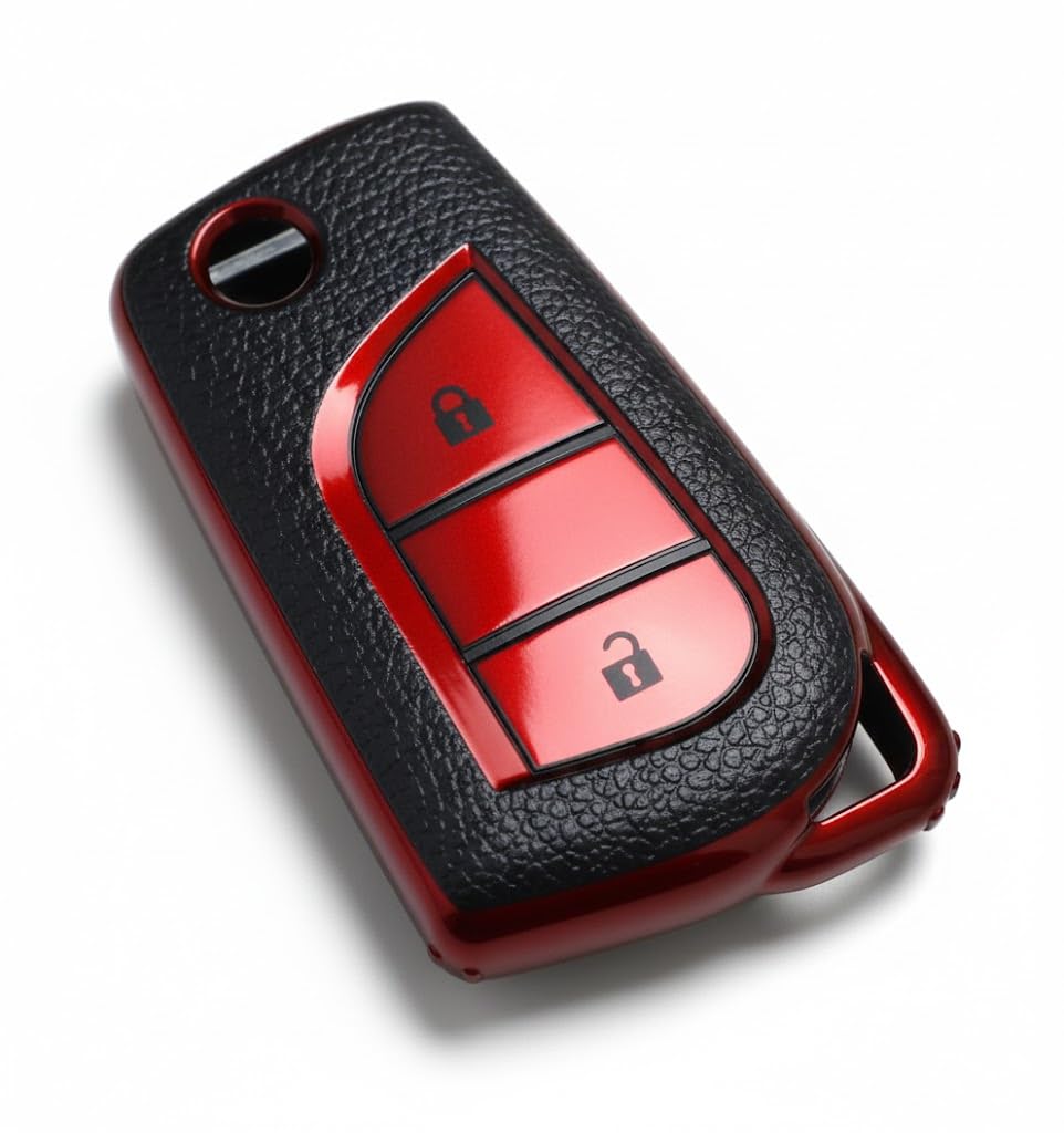 2 Button Red Remote Key Cover Case, Protective Silicone Key Shell for Corolla, Camry, Vios, Levin, Rush – Anti-Scratch, Stylish Car Key Accessory