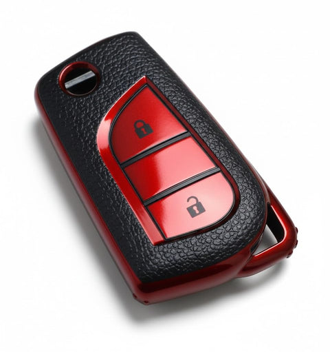 2 Button Red Remote Key Cover Case, Protective Silicone Key Shell for Corolla, Camry, Vios, Levin, Rush – Anti-Scratch, Stylish Car Key Accessory