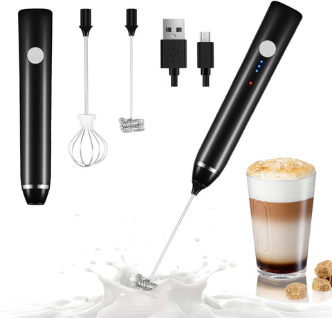 Dallfoll Milk Frother Handheld, USB Rechargeable Electric Foam Wand Maker for Coffee, 3 Speeds Mini Milk Foamer Drink Mixer with 2 Whisks for Bulletproof Coffee Frappe Latte Cappuccino Hot Chocolate