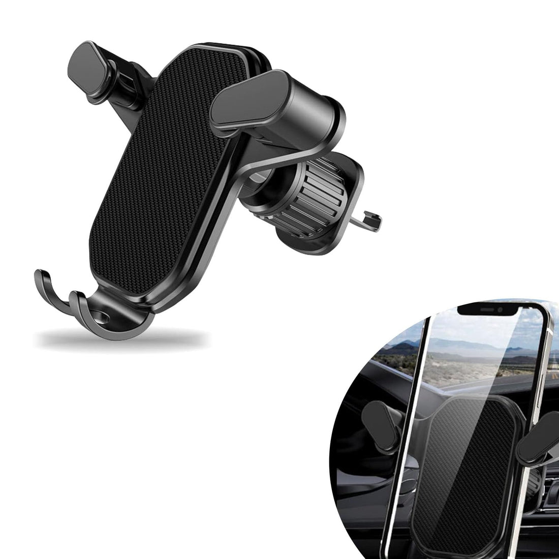 1 PC Car Mobile Phone Holder, Snap-on Adjustable Air Conditioning Outlet Inverted Hook Anti-Shake Navigation Base, Practical Portable Accessories, Compatible with Most Car Models (Black)