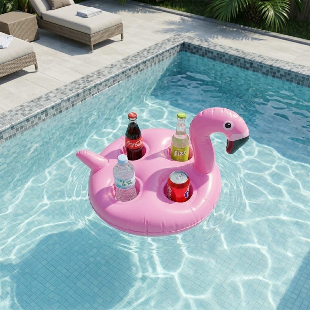 Inflatable Flamingo Drink Float, Pink, 4-Cup Holder, Pool Party Beverage Tray
