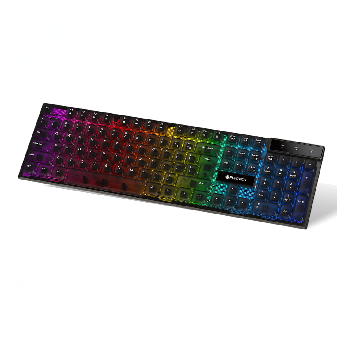 Fantech Shikari K515 RGB Gaming Keyboard, Anti-Ghosting Keys, 104 Keys, Transparent Cover Keycaps, LED Modes, Dedicated Multi-Media Keys, Adjustable Feet