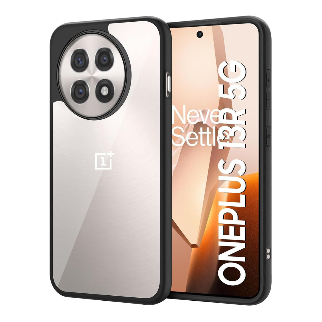 For Oneplus 13R Hard Back Cover Q Series Case, Transparent Hard Back And Silicone Tpu Black Frame High Protection Compatible with Oneplus 13R (6.78") - Transparent & Black