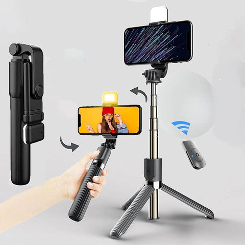 Extendable Long Selfie Stick with 2 Shades Light, Detachable Bluetooth Remote and Stable Tripod Stand Compatible with Smart Phone, GoPro, Camera, and Ring Light | 99 cm Long Selfie
