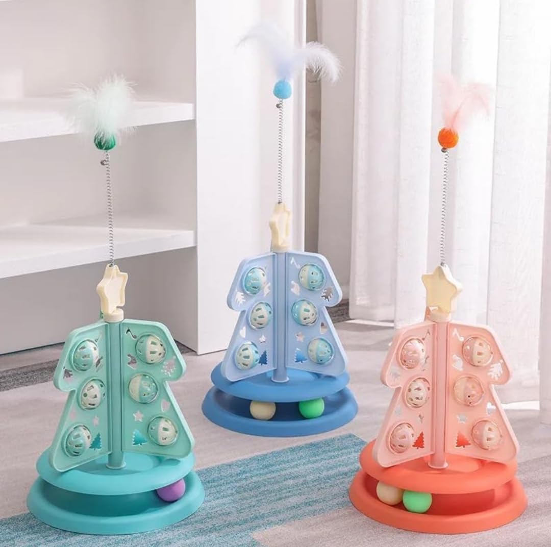 Interactive Christmas Tree Cat Toy with Rotating Balls and Colorful Feather – Entertainment & Stimulation Toy – Fun & Attractive Design for Kittens & Adults