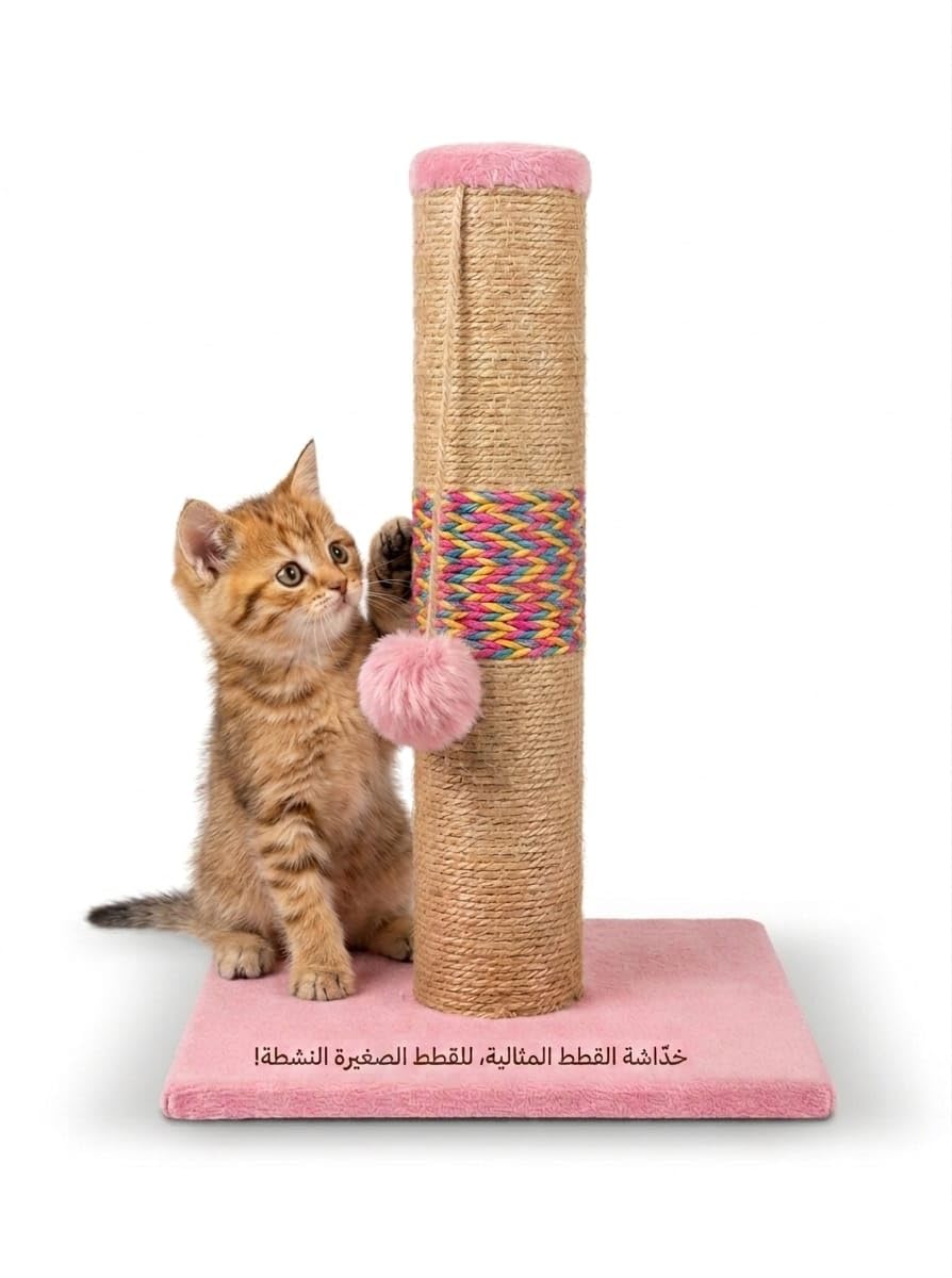 Premium Cat Scratching Post with Natural Sisal Rope - Durable Interactive Cat Scratcher with Hanging Plush Ball - Stable Base & Soft Plush Carpet for Kittens and Adult Cats (Pink)