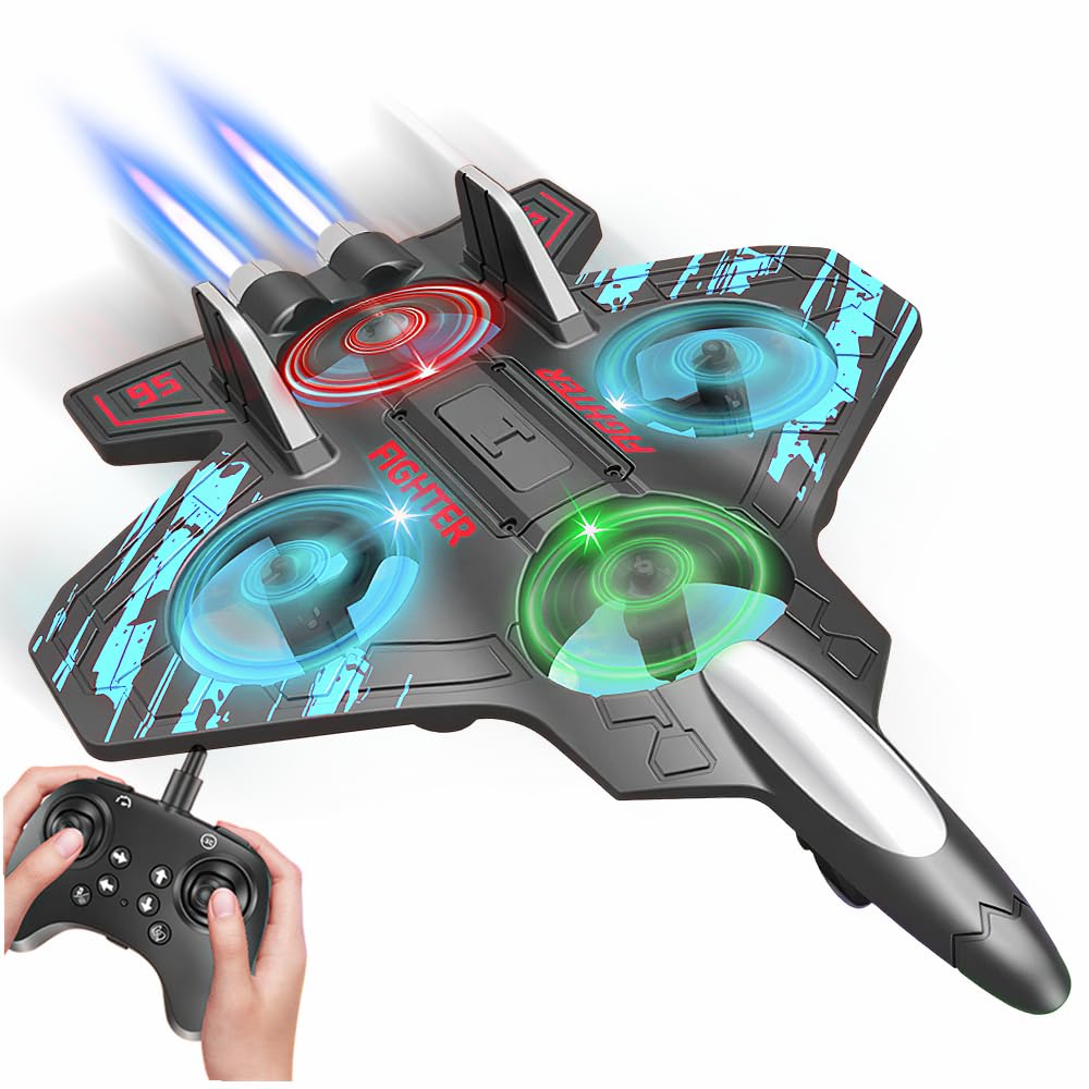 RC Fighter Airplane - KIOVINO Mini Drone Remote Control Jet Plane Stunt Drone for Adults and Kids, 360° Spinning Stunts, Adults and Children Toy (Blue)