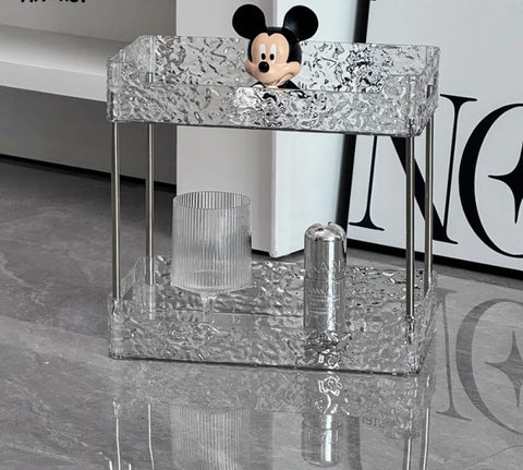 2-Tier Acrylic Makeup Organizer and Cosmetics Storage Box Transparent Vanity Display Shelf for Jewelry Skin Care Products and Beauty Accessories