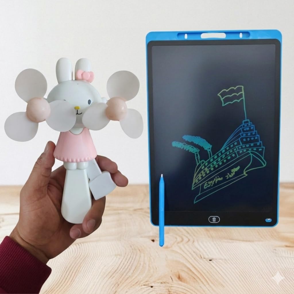 LCD Writing and Drawing Tablet, 16 Inch, for Kids, with Stylus Pen, Includes Bonus Handheld Bunny Fan